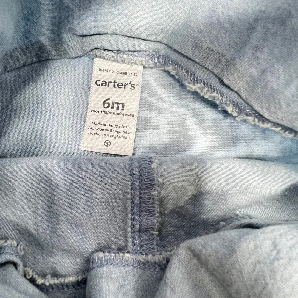 Carter's 6M Denim Overalls 2 Shirts Lot Cute Outfit Light Wash Playwear Unisex